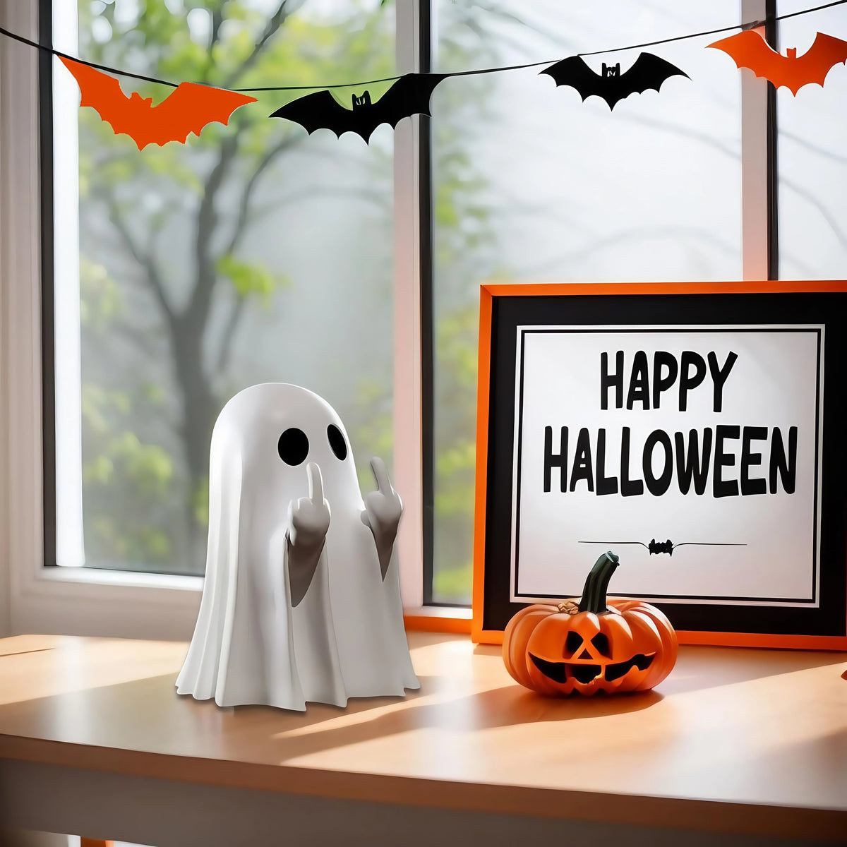 Middle Finger Cute Ghost Statue, Ghosts Small Scary Ghost Figurines, Halloween Home Decorations, Coffee Table Centerpieces Shelf