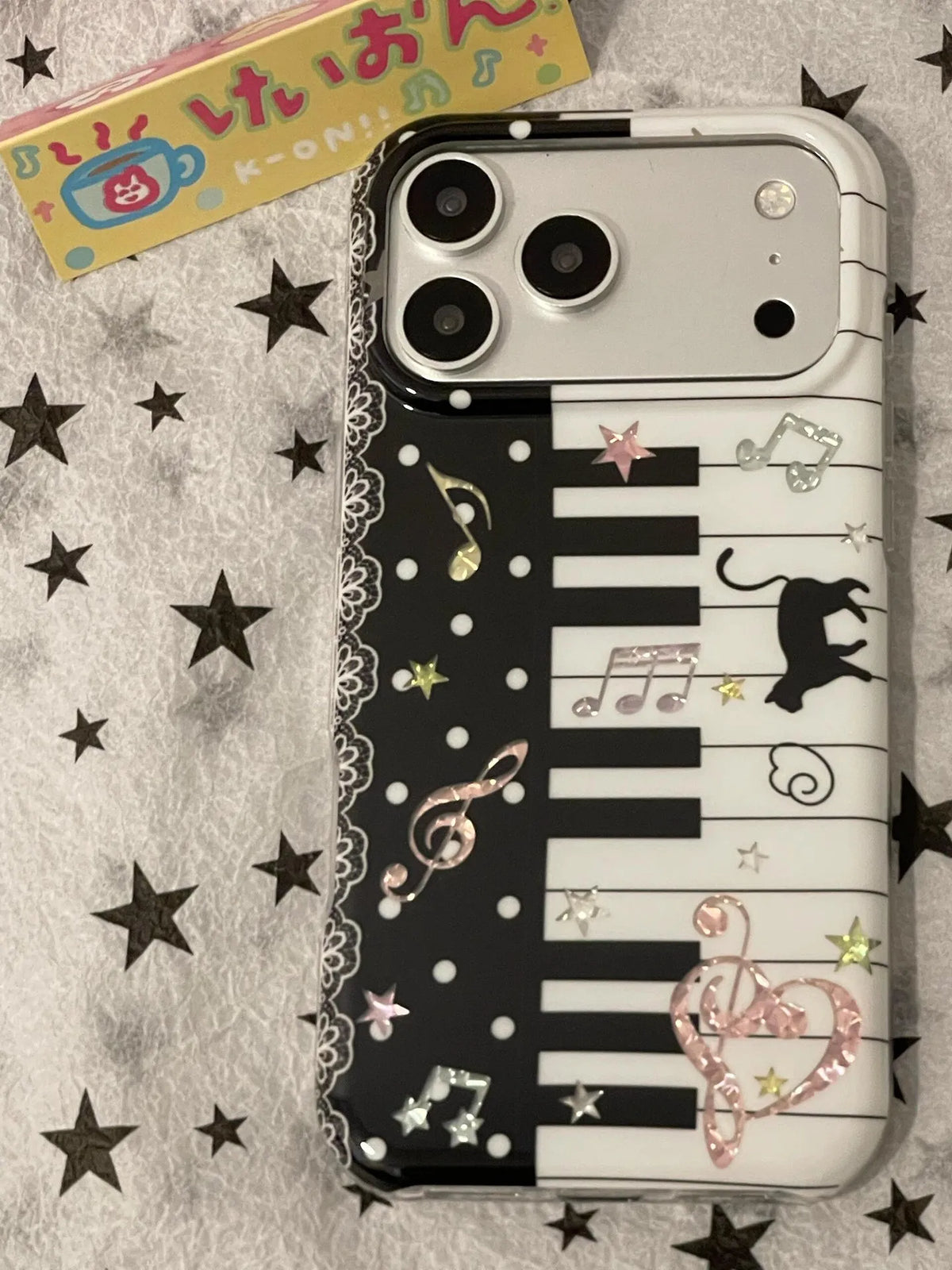 Korean Ins Music Note Kitten Cat Piano Shining Phone Case For iPhone 18 17 Air 16 15 14 13 12 11 Pro 16 Plus Mini Y2K Cover