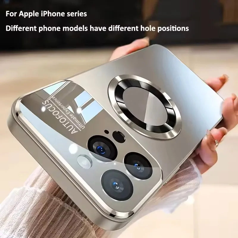 Luxury Glass Camera for Magesafe Magnetic Wireless Charge Case for IPhone 18 17 16 15 14 13 12 11 Pro Max Plus Shockproof Cover