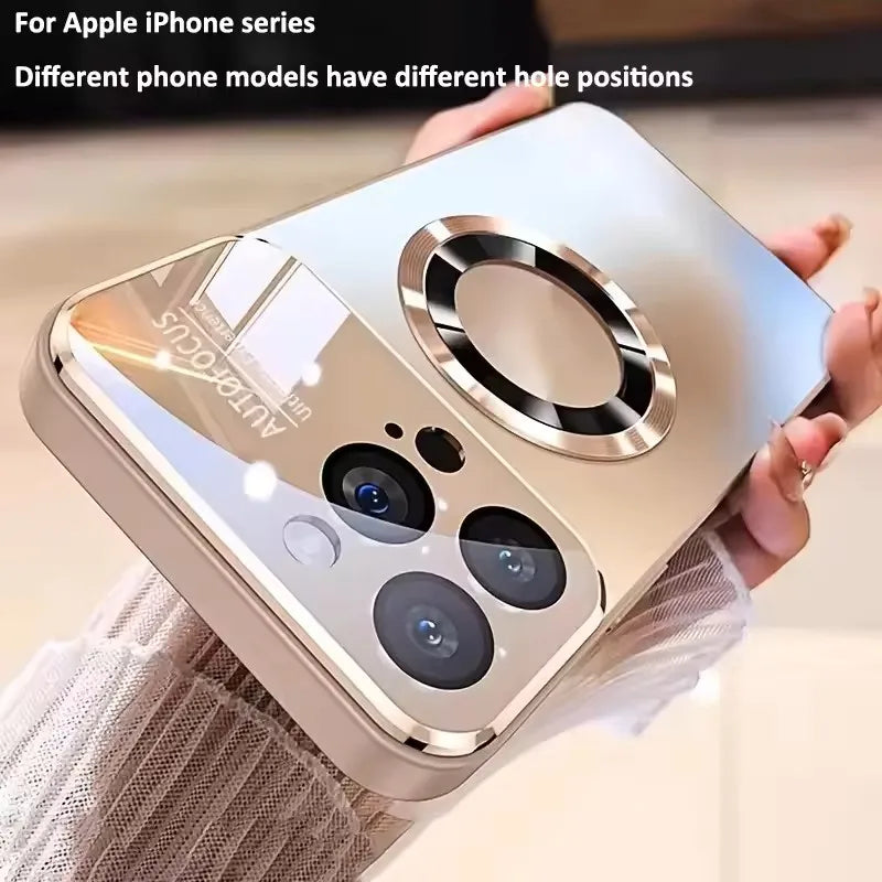 Luxury Glass Camera for Magesafe Magnetic Wireless Charge Case for IPhone 18 17 16 15 14 13 12 11 Pro Max Plus Shockproof Cover