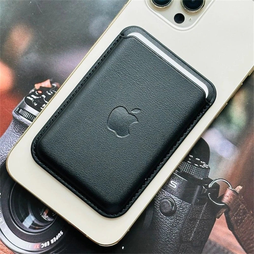 Official Magsafe Leather Card Holder for iPhone 18 17 Pro Max 16 15 14 Plus Strong Magnet Wallet Bag Holder Case with Aple Logo