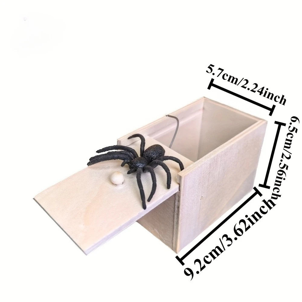 Spider Prank Box – Wooden Surprise Scare Toy with Pop-Out Rubber Spider, Fun Gag Gift, Halloween Party Game, Practical Joke Box for Kids, Adults, Friends – Handmade, Novelty, Party Favors