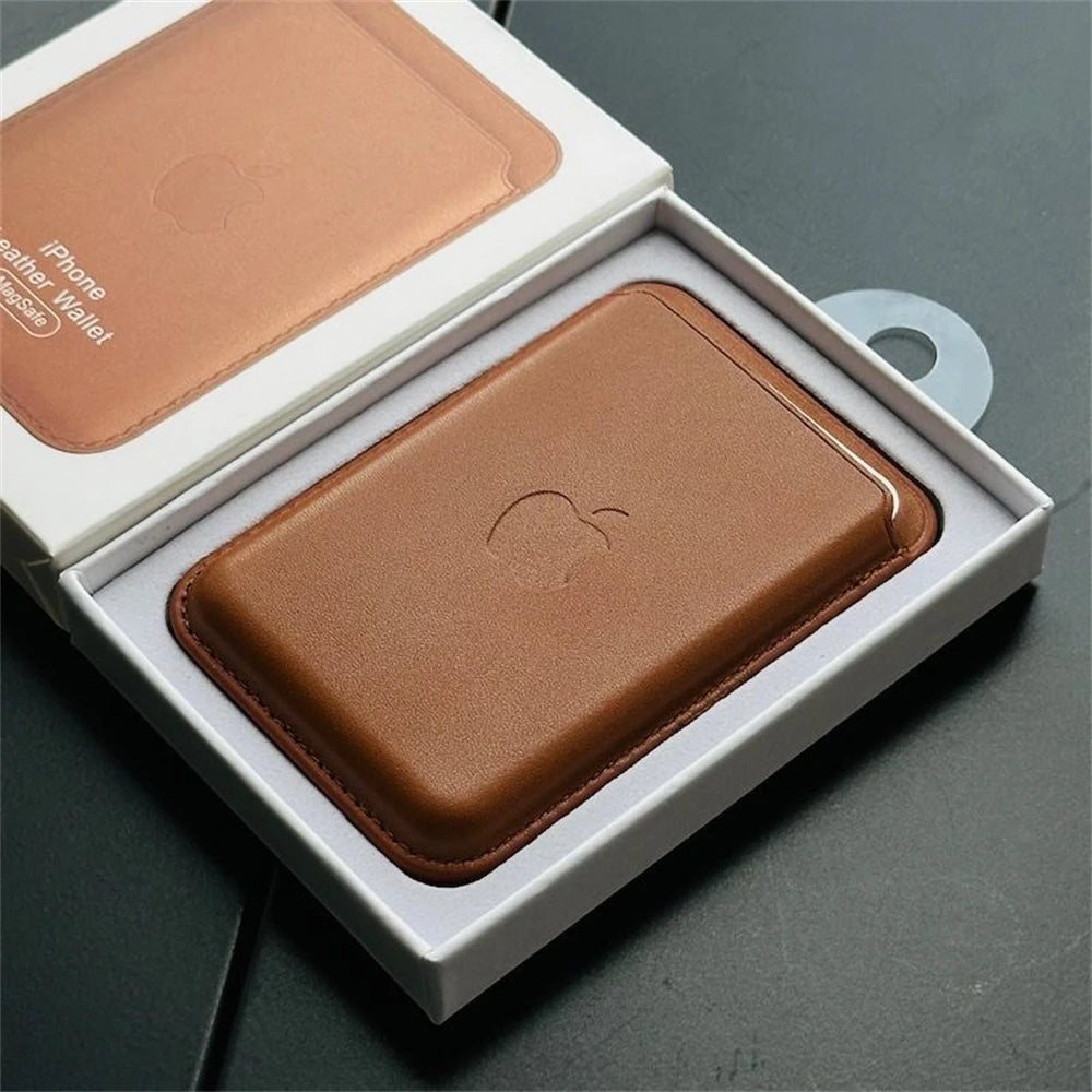 Official Magsafe Leather Card Holder for iPhone 18 17 Pro Max 16 15 14 Plus Strong Magnet Wallet Bag Holder Case with Aple Logo