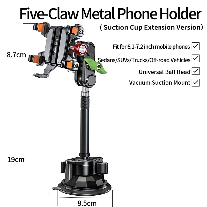 Apex Rush Car Phone Holders 360°Adjustable Metal Five-Claw Phone Clamp Military-Grade Strongest Suction Car Mount