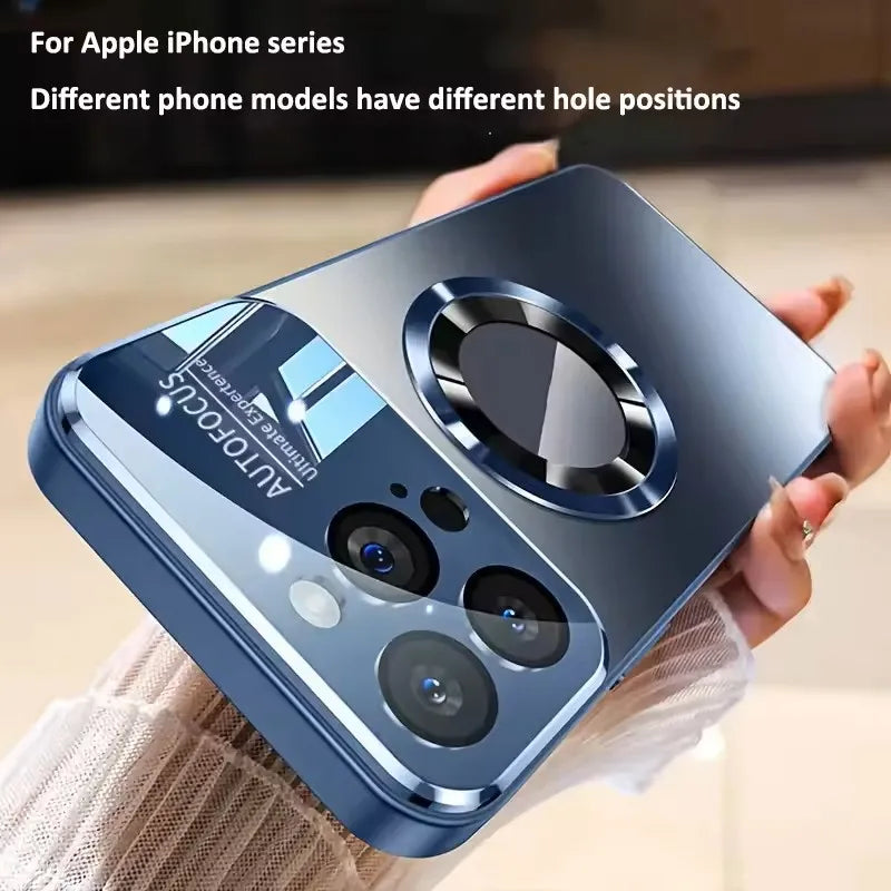 Luxury Glass Camera for Magesafe Magnetic Wireless Charge Case for IPhone 18 17 16 15 14 13 12 11 Pro Max Plus Shockproof Cover