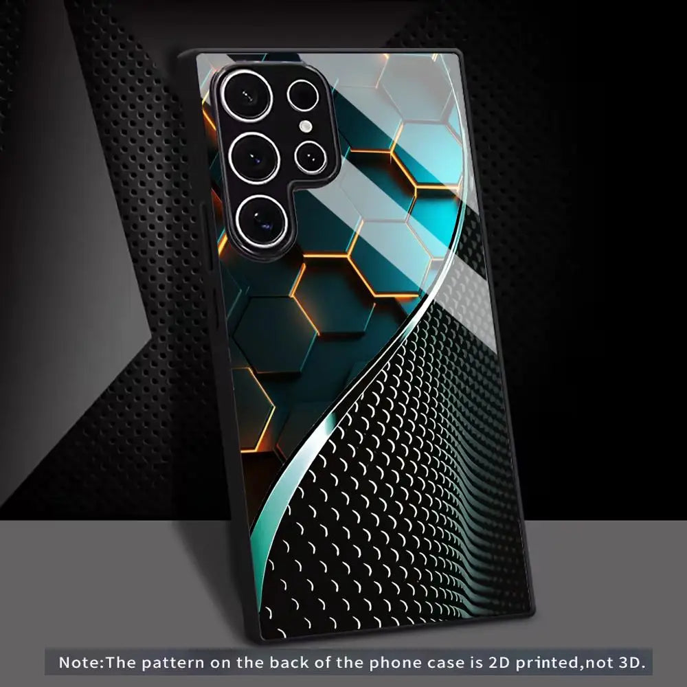 Creative Honeycomb Wood Pattern glass Phone Case For Samsung Galaxy S26 S25 S24 S22 S23 Ultra S21 S20 Plus 5G Frosted Full Cover
