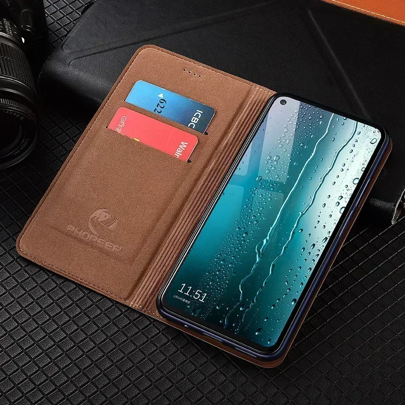 Flip Case For XIAOMI 17 17Pro Pro Max 5G Genuine Leather Magnetic Book Cover Luxury Cowhide Grid Pattern Wallet Cases Covers