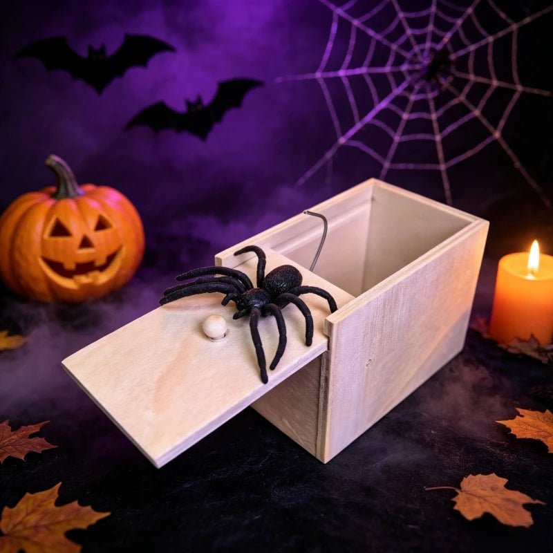 Spider Prank Box – Wooden Surprise Scare Toy with Pop-Out Rubber Spider, Fun Gag Gift, Halloween Party Game, Practical Joke Box for Kids, Adults, Friends – Handmade, Novelty, Party Favors