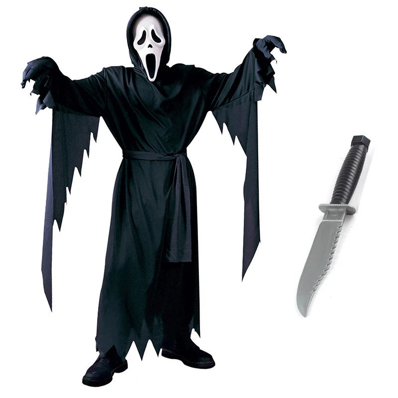 Halloween Party Reaper Cosplay Death Fancy Dress Performance Black Demon Costume Ghost Scary Skull Mask Adult Scream Costume