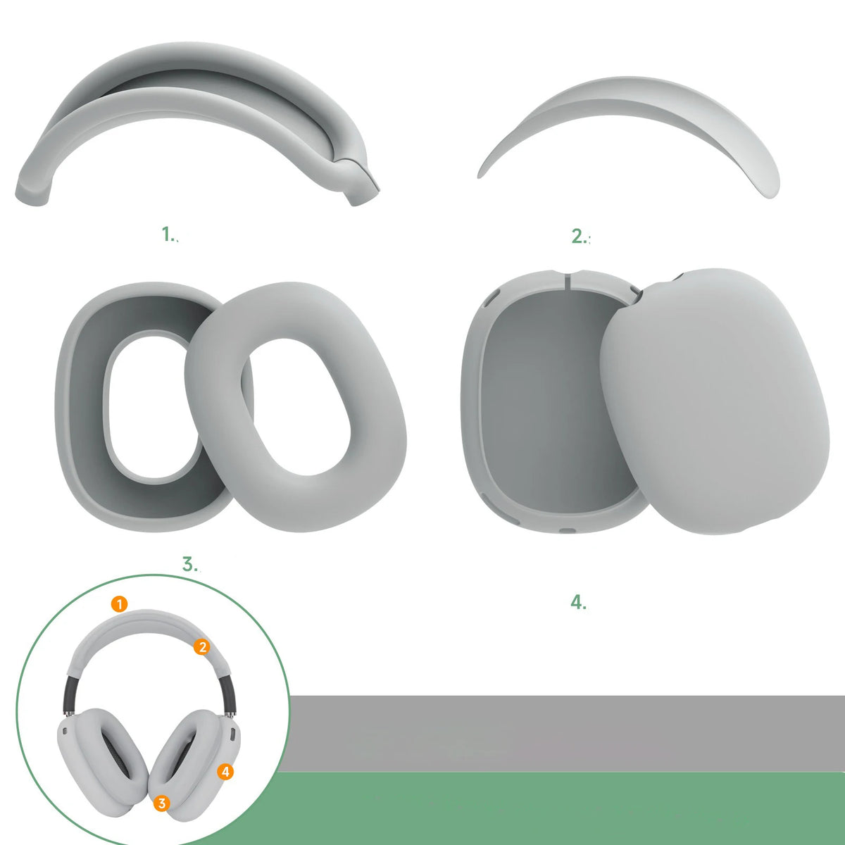 4 in 1 Replacement Silicone Ear Pads Cushion Cover For AirPods Max Headphone Headsets EarPads Earmuff Protective Case Sleeve