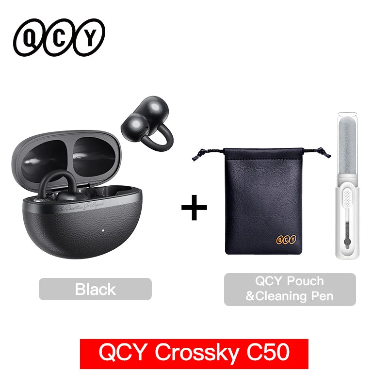 QCY Crossky C50 Open Ear Wireless Earbuds Bluetooth 6.0 Comfort Clip On Sports Earphone 4 Mic AI Clear Call Bass Boost Headphone