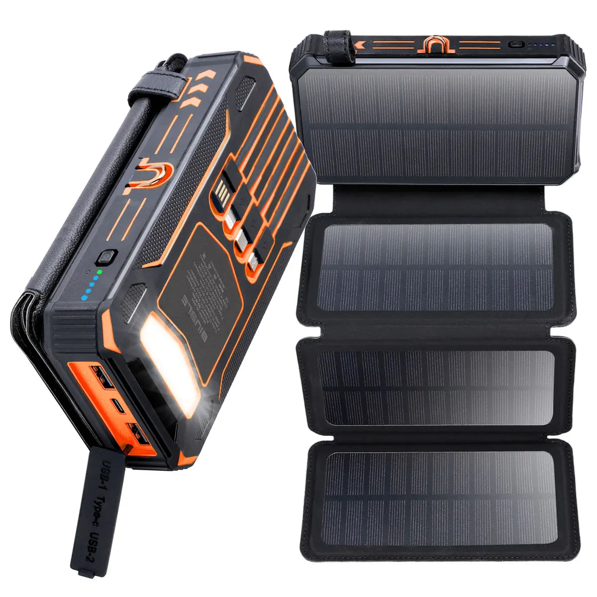 Solar Mobile Power Bank Portable Fast Charging 20000mAh With Wire Suitable for iPhone Xiaomi Huawei