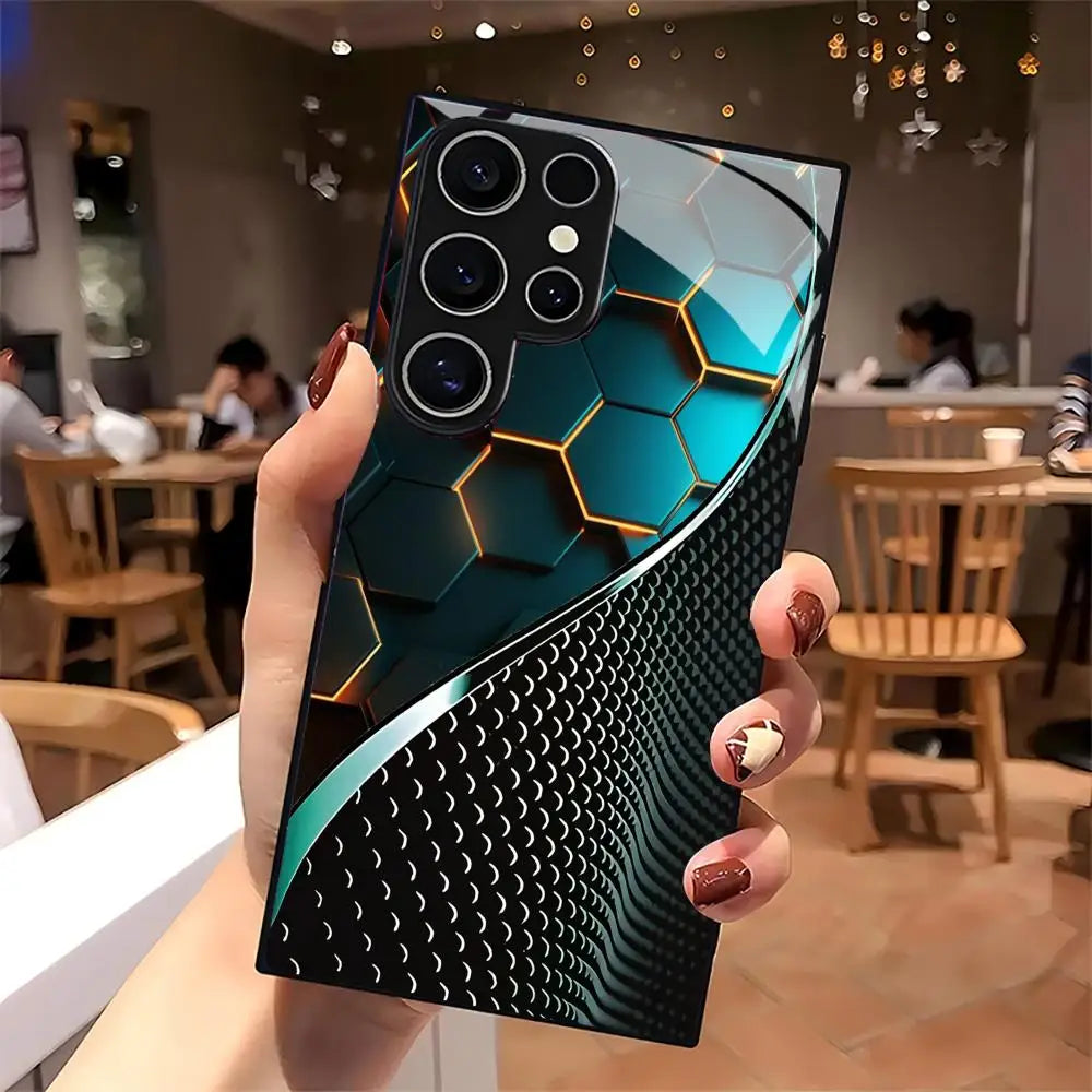 Creative Honeycomb Wood Pattern glass Phone Case For Samsung Galaxy S26 S25 S24 S22 S23 Ultra S21 S20 Plus 5G Frosted Full Cover