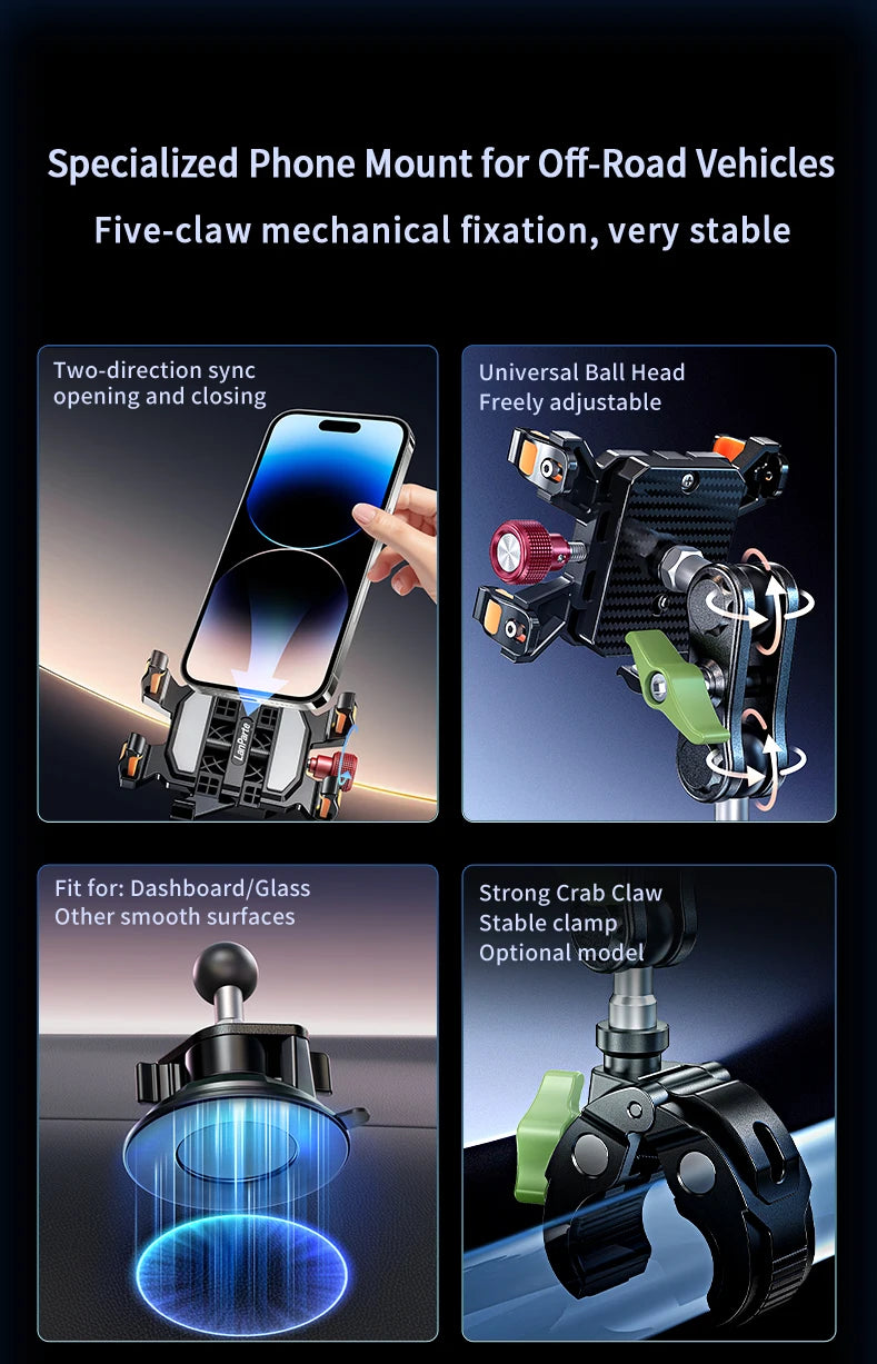 Apex Rush Car Phone Holders 360°Adjustable Metal Five-Claw Phone Clamp Military-Grade Strongest Suction Car Mount
