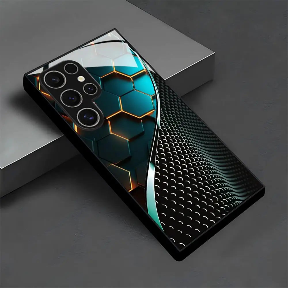 Creative Honeycomb Wood Pattern glass Phone Case For Samsung Galaxy S26 S25 S24 S22 S23 Ultra S21 S20 Plus 5G Frosted Full Cover