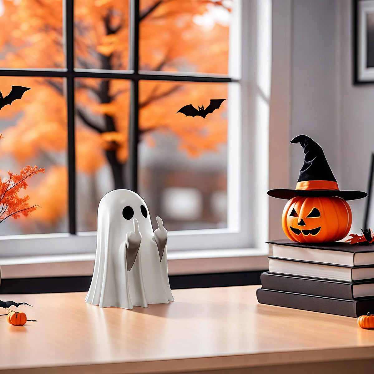 Middle Finger Cute Ghost Statue, Ghosts Small Scary Ghost Figurines, Halloween Home Decorations, Coffee Table Centerpieces Shelf
