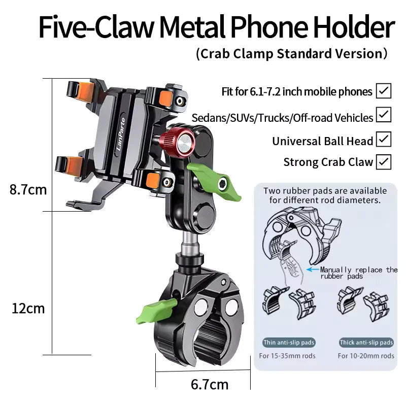 Apex Rush Car Phone Holders 360°Adjustable Metal Five-Claw Phone Clamp Military-Grade Strongest Suction Car Mount
