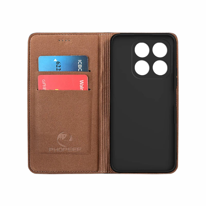 Flip Case For XIAOMI 17 17Pro Pro Max 5G Genuine Leather Magnetic Book Cover Luxury Cowhide Grid Pattern Wallet Cases Covers