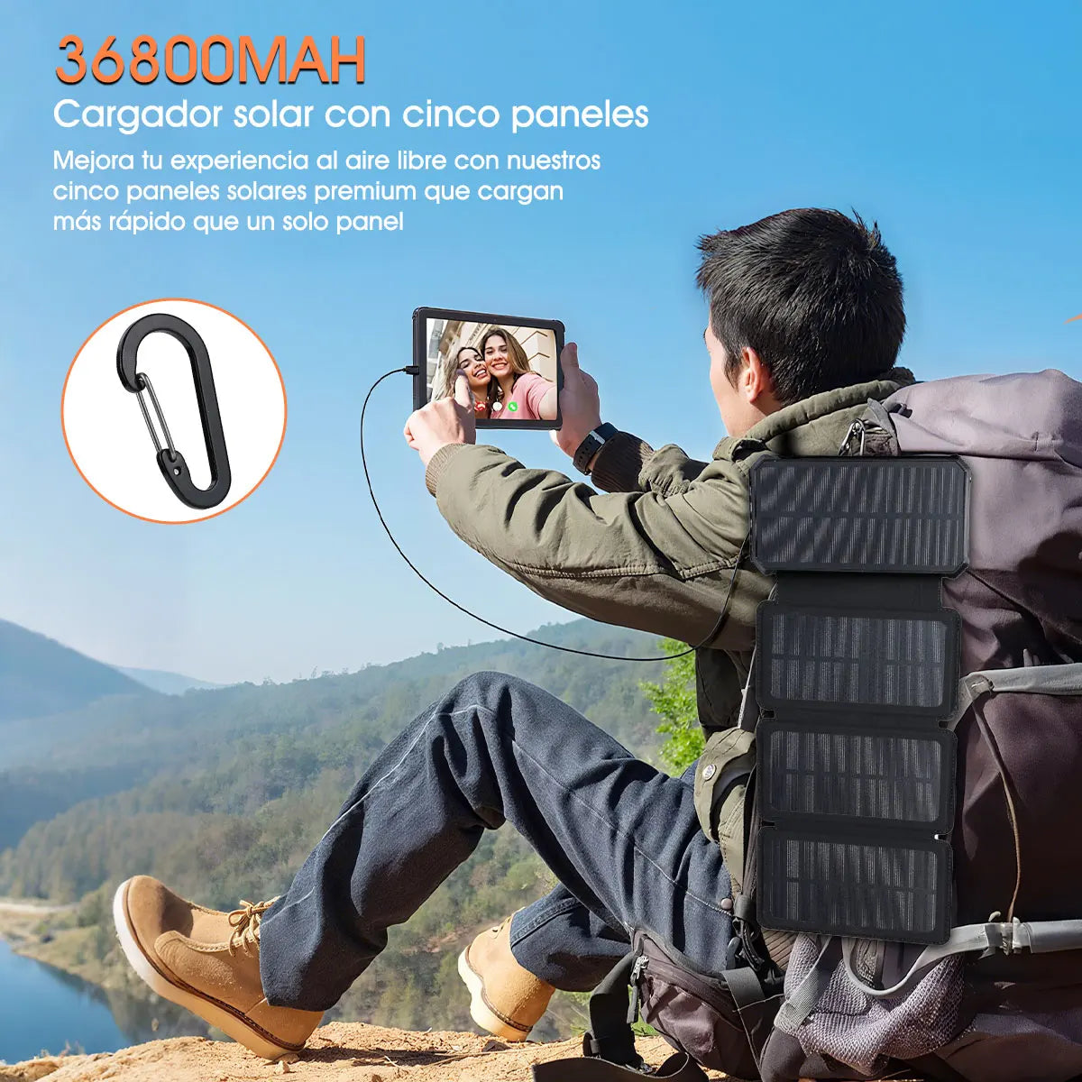 Solar Mobile Power Bank Portable Fast Charging 20000mAh With Wire Suitable for iPhone Xiaomi Huawei