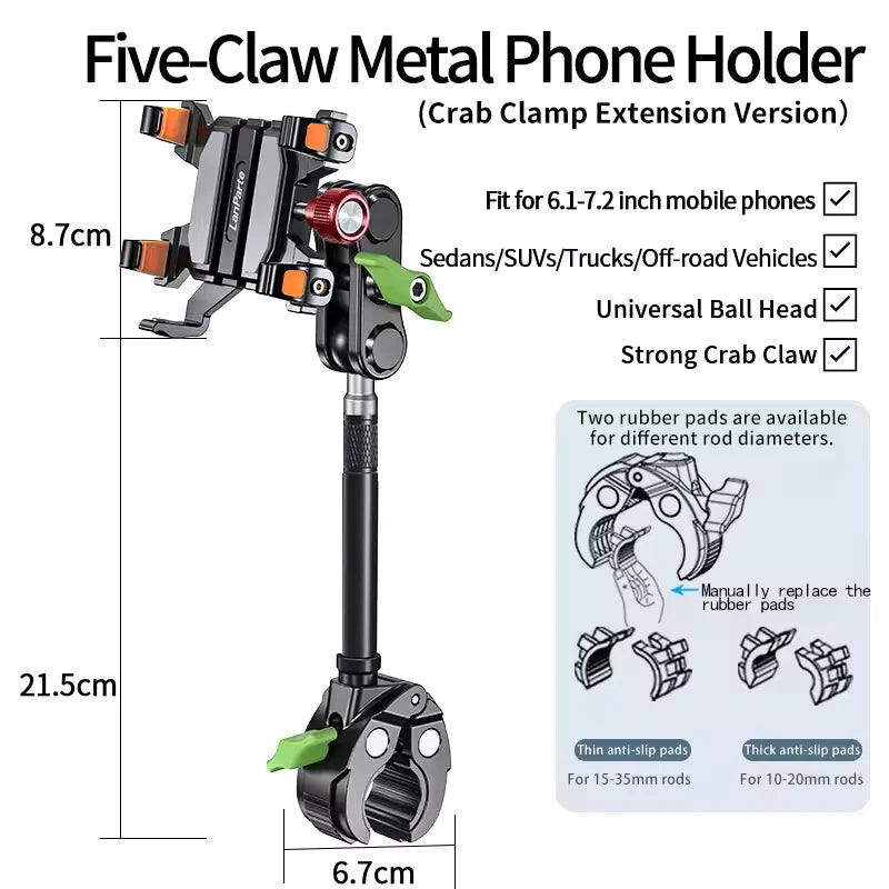 Apex Rush Car Phone Holders 360°Adjustable Metal Five-Claw Phone Clamp Military-Grade Strongest Suction Car Mount