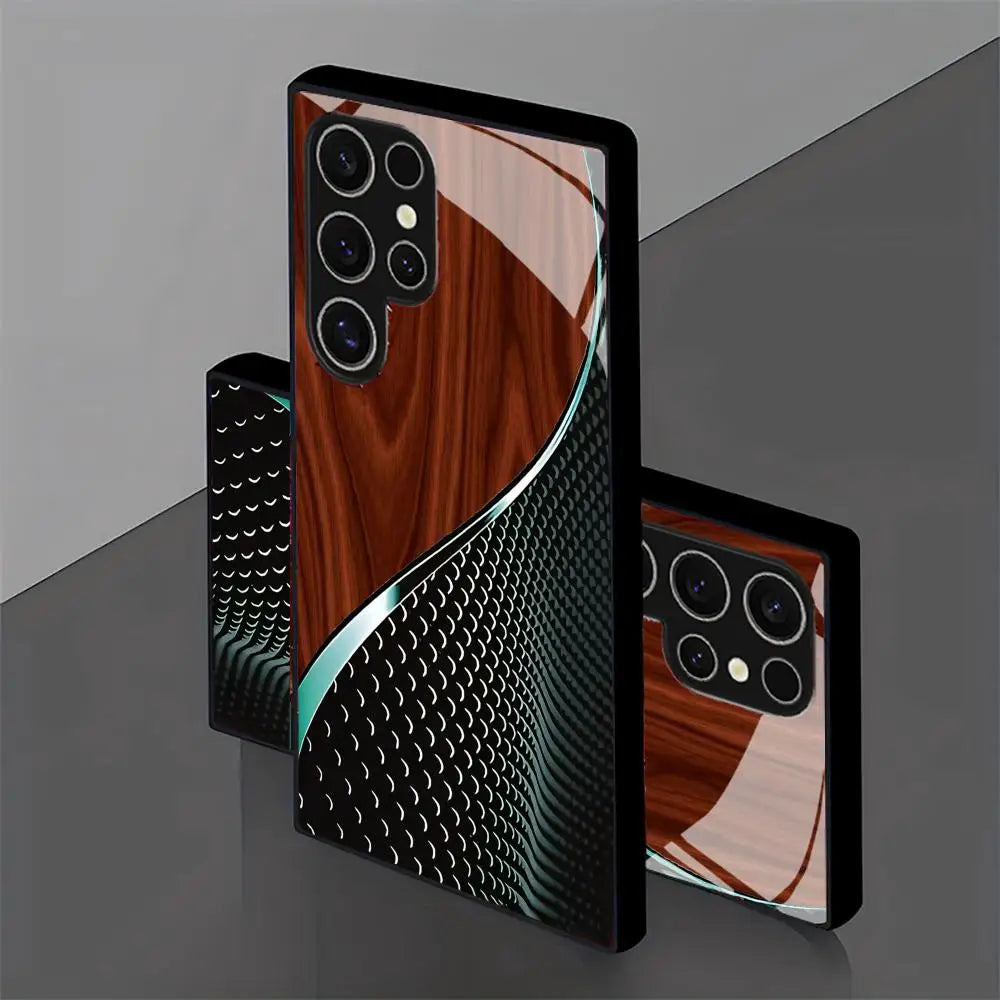 Creative Honeycomb Wood Pattern glass Phone Case For Samsung Galaxy S26 S25 S24 S22 S23 Ultra S21 S20 Plus 5G Frosted Full Cover