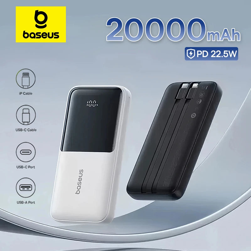Baseus Power Bank 20000mAh PD 22.5W Fast Charging Phone External Battery Powerbank Charger for Xiaomi Poco iPhone Samsung iPad