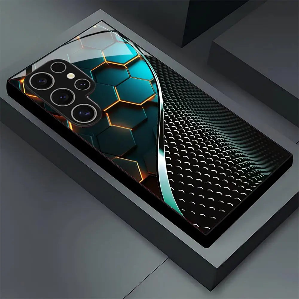 Creative Honeycomb Wood Pattern glass Phone Case For Samsung Galaxy S26 S25 S24 S22 S23 Ultra S21 S20 Plus 5G Frosted Full Cover