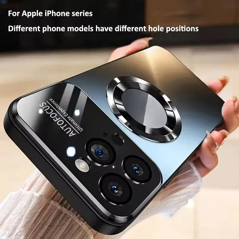 Luxury Glass Camera for Magesafe Magnetic Wireless Charge Case for IPhone 18 17 16 15 14 13 12 11 Pro Max Plus Shockproof Cover