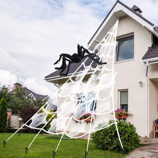 Halloween Triangle Spider Web,5m Large Plush Simulation Spider Web,Haunted Home Outdoor Yard Decoration Props