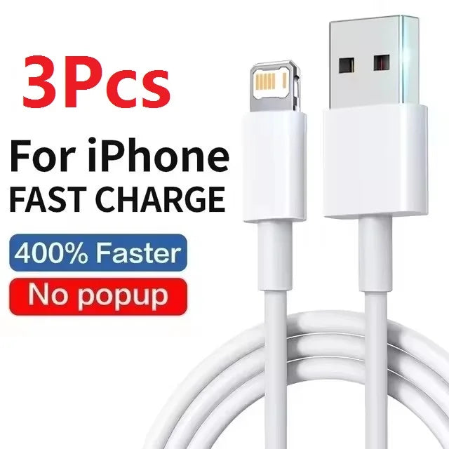 3Pcs For Apple Phone USB Cable iPhone 13 12 11 14 Pro Max XR X Plus iPad Charger Fast Charging