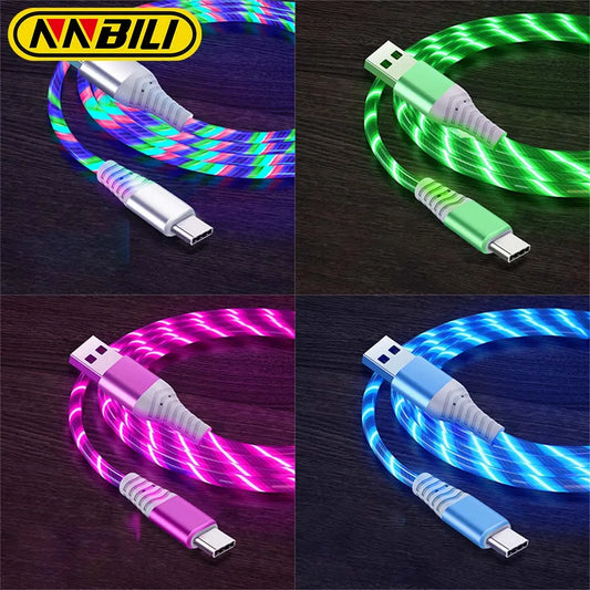 NNBILI USB Type C Cable 3A Fast Charging Data Cord for Samsung Xiaomi OPPO Huawei Phone Charger Micro USB Wire LED Cable