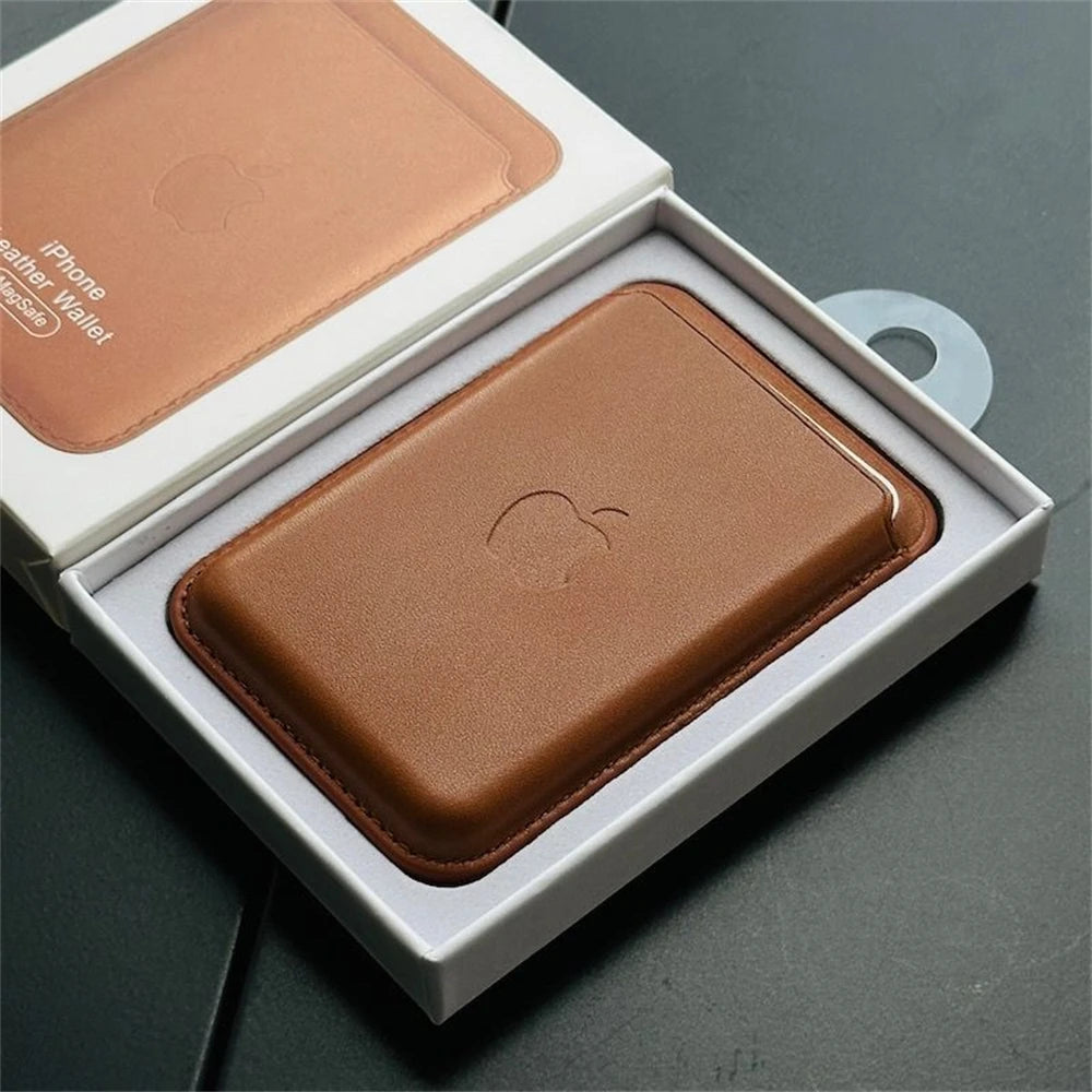 Official Magsafe Leather Card Holder for iPhone 18 17 Pro Max 16 15 14 Plus Strong Magnet Wallet Bag Holder Case with Aple Logo