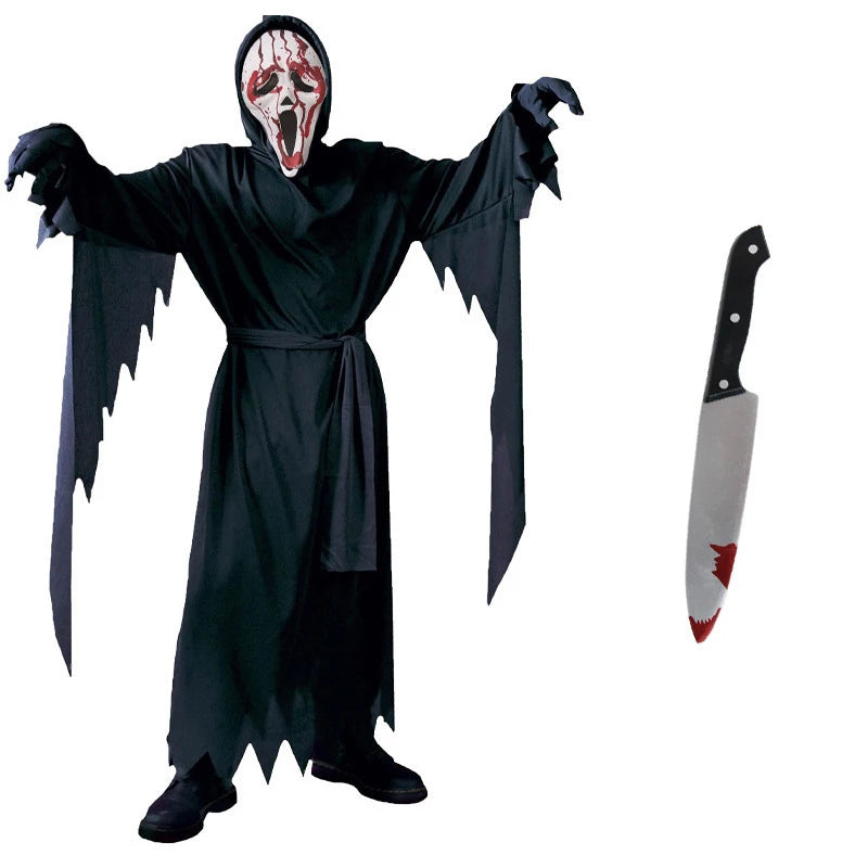 Halloween Party Reaper Cosplay Death Fancy Dress Performance Black Demon Costume Ghost Scary Skull Mask Adult Scream Costume