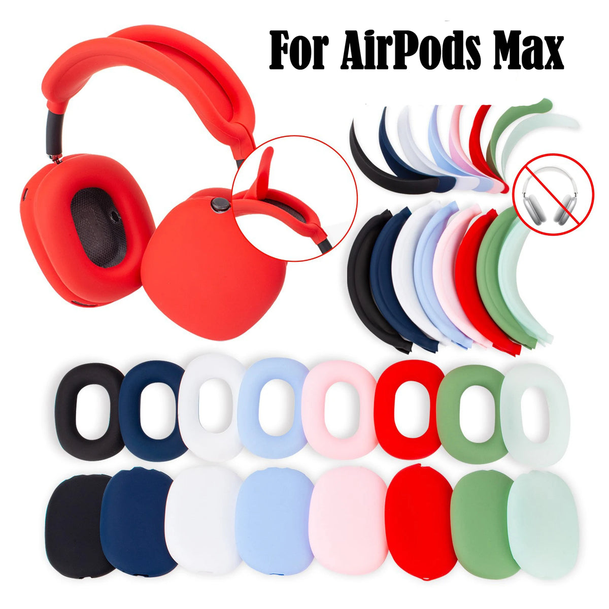 4 in 1 Replacement Silicone Ear Pads Cushion Cover For AirPods Max Headphone Headsets EarPads Earmuff Protective Case Sleeve