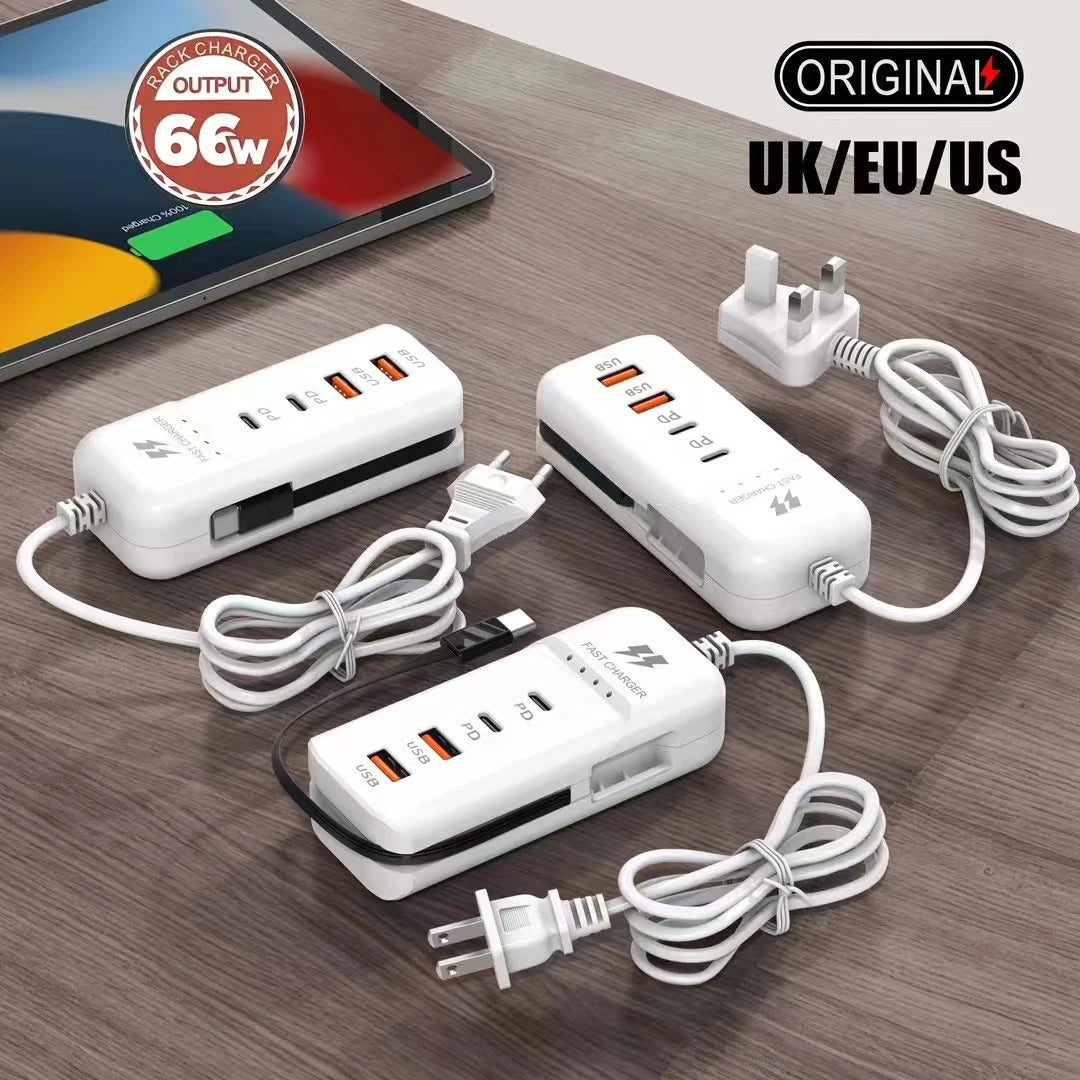 66W USB Fast Charging Type C Wall Power Socket Charger for Xiaomi Samsung iPad QC 3.0 Mobile Phone Charger Travel Power Adapter