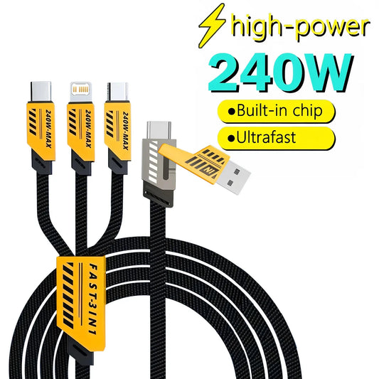 240W 3 In 2 Fast Charging Cable 1.2m Micro USB Type C Multi USB Charger for iPhone Huawei