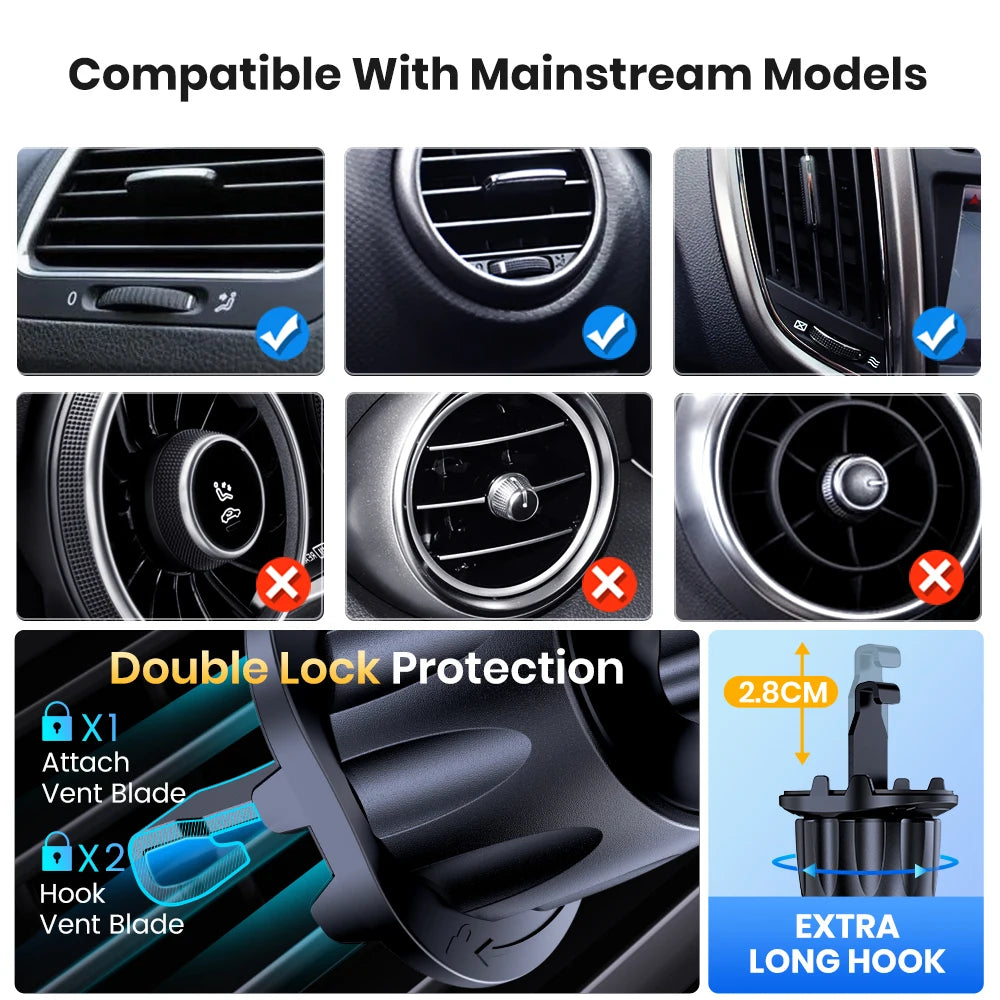 Car Phone Holder Mount, TOPK 2024 Upgrade Auto Locking Universal Phone Holder with Hook Clip for Car Air Vent for iPhone Samsung