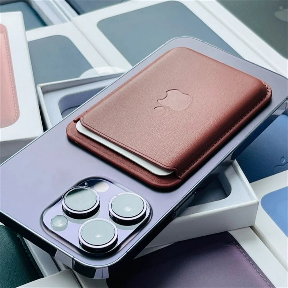 Official Magsafe Leather Card Holder for iPhone 18 17 Pro Max 16 15 14 Plus Strong Magnet Wallet Bag Holder Case with Aple Logo
