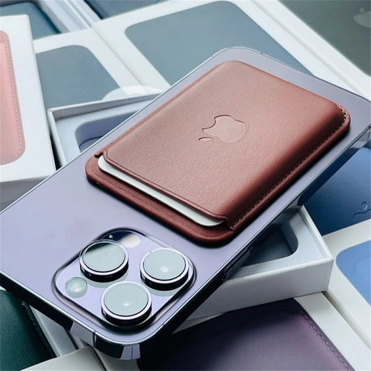 Official Magsafe Leather Card Holder for iPhone 18 17 Pro Max 16 15 14 Plus Strong Magnet Wallet Bag Holder Case with Aple Logo