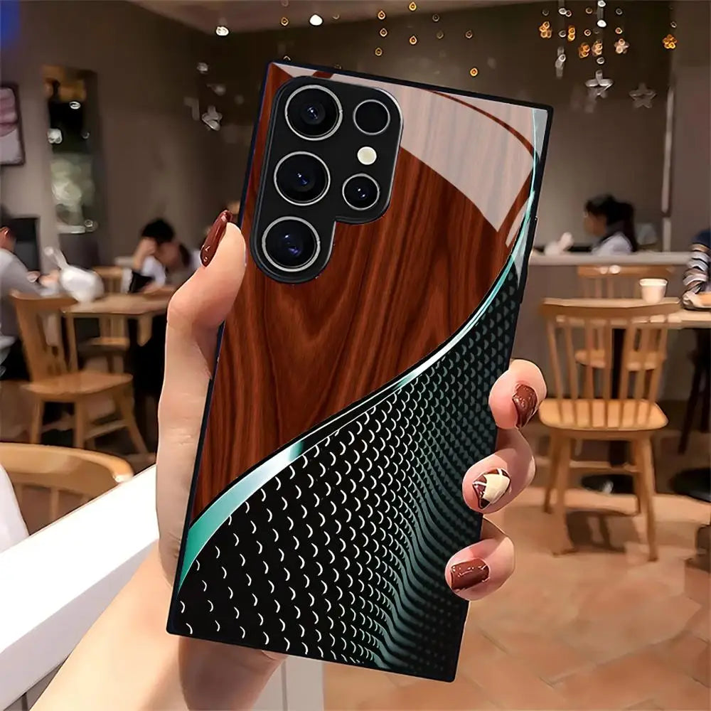 Creative Honeycomb Wood Pattern glass Phone Case For Samsung Galaxy S26 S25 S24 S22 S23 Ultra S21 S20 Plus 5G Frosted Full Cover