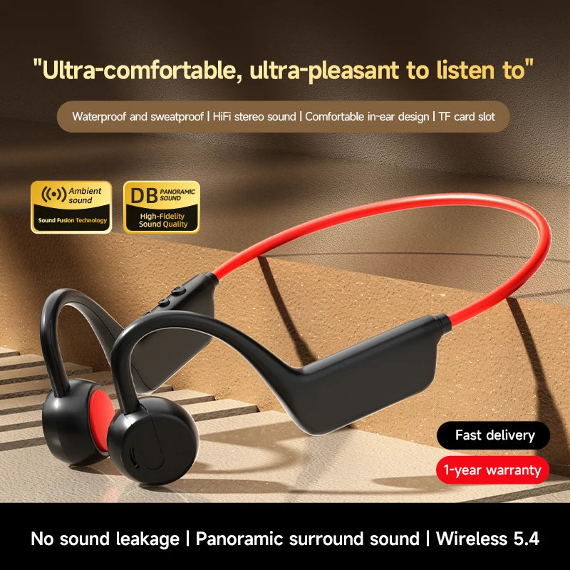 2026 Bone Conduction Headset Bluetooth 5.4 With Mic Waterproof Exercise Fitness Wireless Sports Headphone New