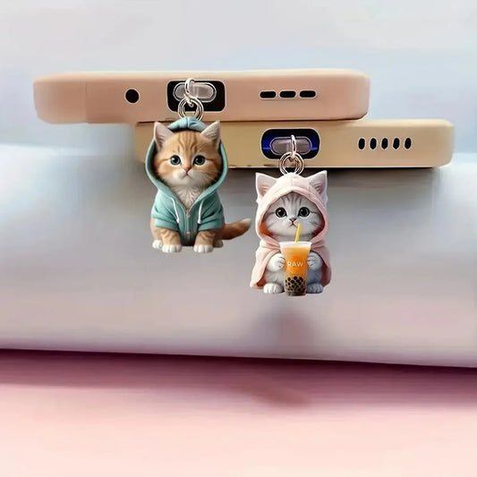 Fashion 3D Cartoon Cat Phone Dust Plug Cute Charger Port Cover for iPhone 14 15 16 Pro Max Samsung S24 Type-C Mini Charm Pendant