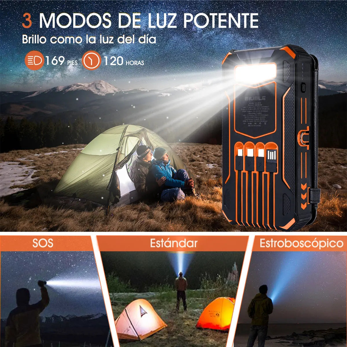Solar Mobile Power Bank Portable Fast Charging 20000mAh With Wire Suitable for iPhone Xiaomi Huawei