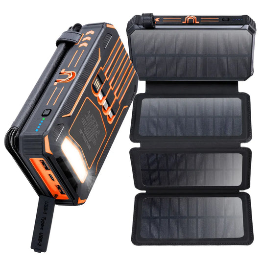Solar Mobile Power Bank Portable Fast Charging 20000mAh With Wire Suitable for iPhone Xiaomi Huawei