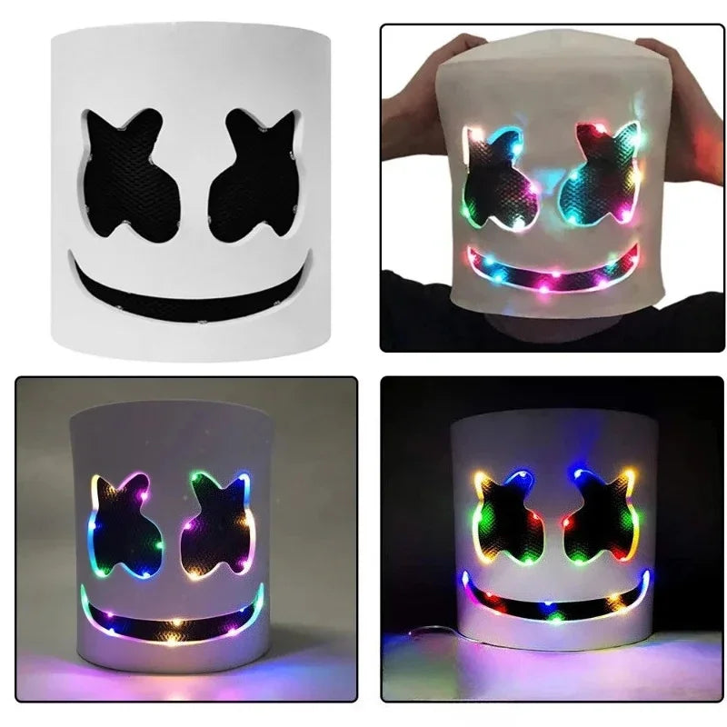 Halloween LED DJ Mask Lifelike Marshmello Mask Breathable Helmet Mask Durable Carnival Festival Halloween Party Props Cosplay