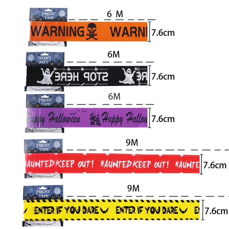 NEW 1PC Halloween Props Window Prop Warning Line Plastic Skull Head Warning Tape Signs Halloween Decoration Witch Balloons Lot