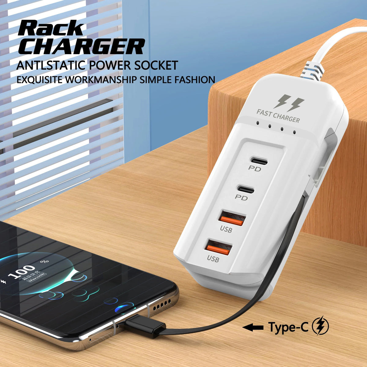 66W USB Fast Charging Type C Wall Power Socket Charger for Xiaomi Samsung iPad QC 3.0 Mobile Phone Charger Travel Power Adapter