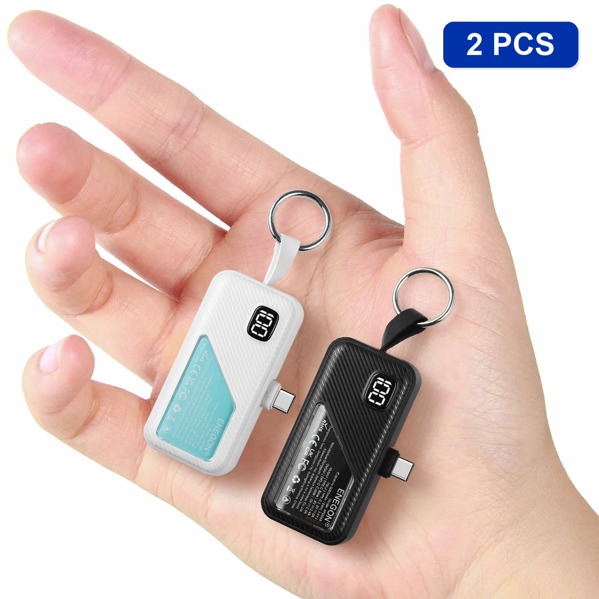 1Pack / 2 Pack 5000mAh Mini Power Bank, Portable USB C Charger with LED Display, Fast Charging External Battery for iPhone Samsung Xiaomi