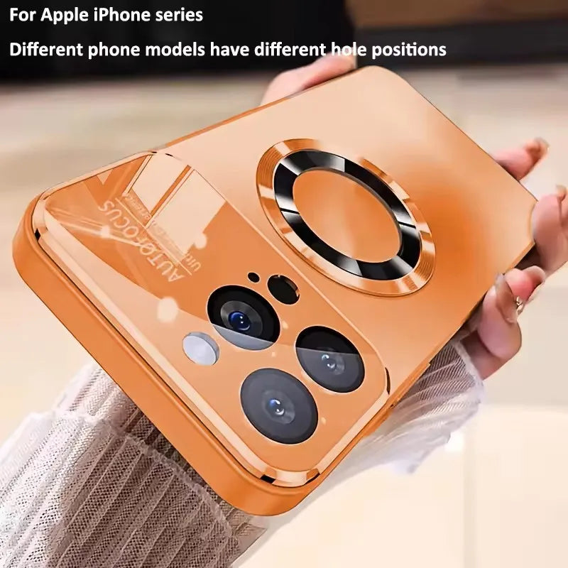 Luxury Glass Camera for Magesafe Magnetic Wireless Charge Case for IPhone 18 17 16 15 14 13 12 11 Pro Max Plus Shockproof Cover