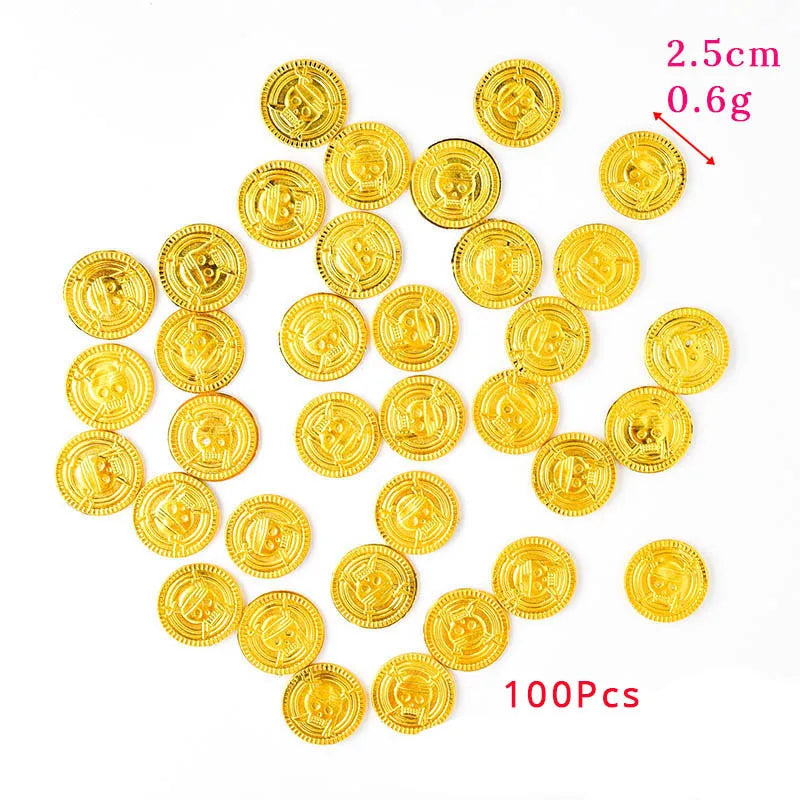 50/100Pcs Pirate Gold Coins Plastic Fake Treasure Coins Props Halloween Decor Kids Birthday Party Favor Game Treasure Supplies